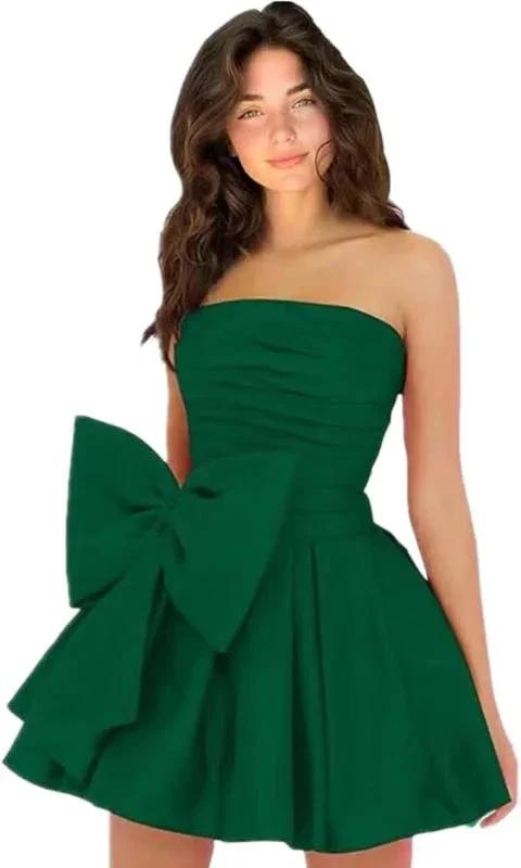Stylish Sleeveless Ruched Short Homecoming Dresses Simple Mini Party Wear Dress with Bow by misshow.com