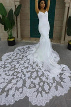 Chic Sleeveless Spaghetti Straps Mermaid Wedding Dress with Chapel Train by misshow.com