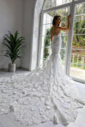 Chic Sleeveless Spaghetti Straps Mermaid Wedding Dress with Chapel Train by misshow.com