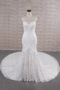 Chic Spaghetti Strap Appliques Mermaid Elegant Wedding Dresses by misshow.com