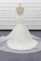 Chic Spaghetti Strap Beading Mermaid Elegant Wedding Dresses by misshow.com