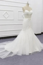 Chic Spaghetti Strap Beading Mermaid Elegant Wedding Dresses by misshow.com