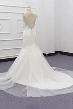 Chic Spaghetti Strap Beading Mermaid Elegant Wedding Dresses by misshow.com