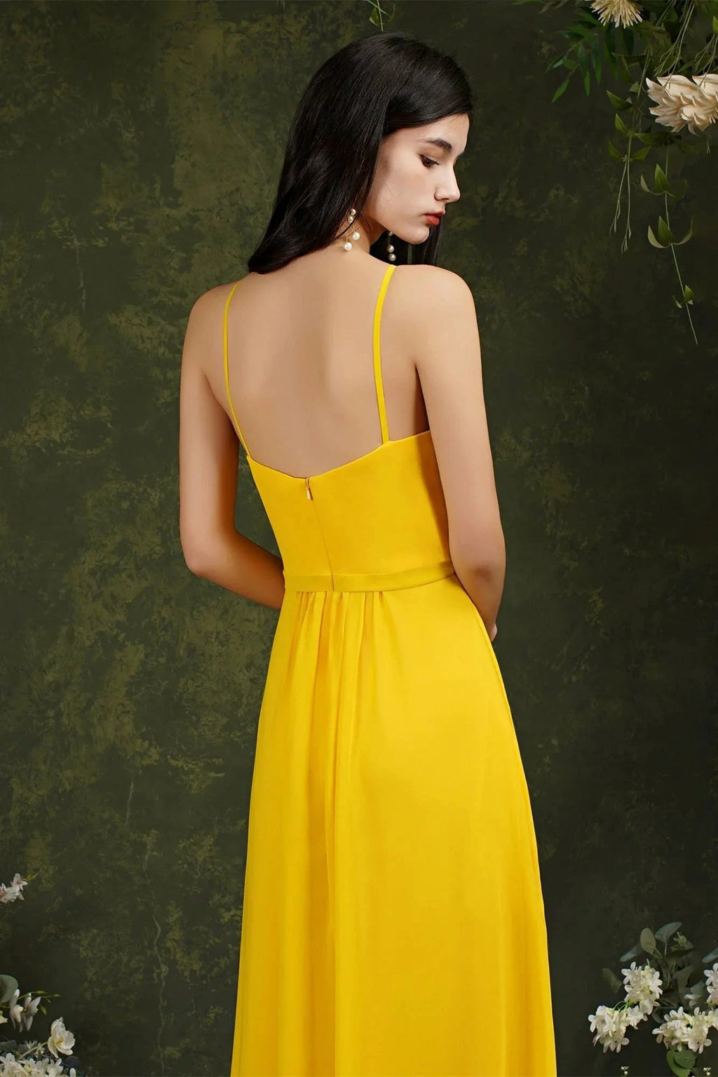 Chic Spaghetti Straps Halter A-Line Floor-length Split Bridesmaid Dress With Pockets by misshow.com
