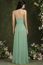 Chic Spaghetti Straps Halter A-Line Floor-length Split Bridesmaid Dress With Pockets by misshow.com