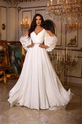 Chic Summer Chiffon A-line V-neck Wedding Dresses With Long Sleeves by misshow.com