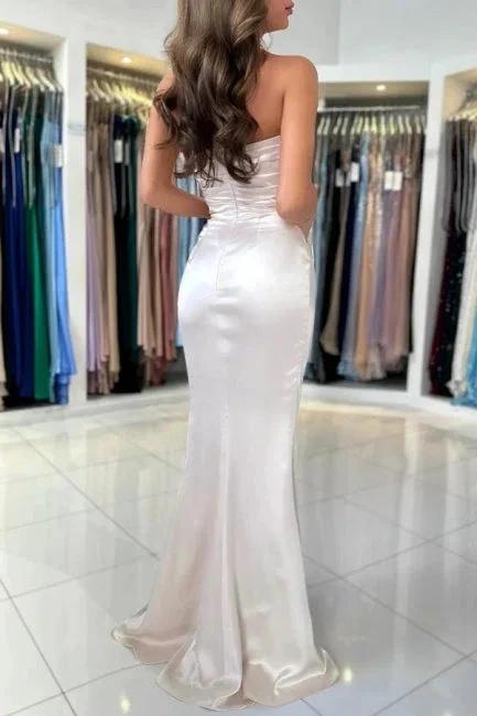 Chic sweetheart sleeveless column satin Evening dresses split front by misshow.com