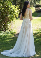 Chic V-neck Appliques Tulle A-line Wedding Dress by misshow.com
