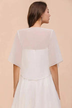 Chiffon Bridesmaid Dress 3/4 Sleeves Mini Knee Length Layers Special Occasion Dress with Wraps by misshow.com