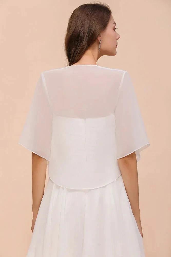 Chiffon Bridesmaid Dress 3/4 Sleeves Mini Knee Length Layers Special Occasion Dress with Wraps by misshow.com