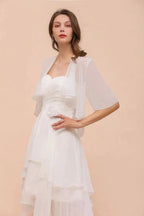 Chiffon Bridesmaid Dress 3/4 Sleeves Mini Knee Length Layers Special Occasion Dress with Wraps by misshow.com