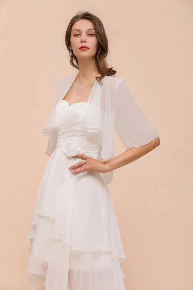 Chiffon Bridesmaid Dress 3/4 Sleeves Mini Knee Length Layers Special Occasion Dress with Wraps by misshow.com