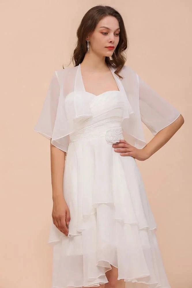 Chiffon Bridesmaid Dress 3/4 Sleeves Mini Knee Length Layers Special Occasion Dress with Wraps by misshow.com