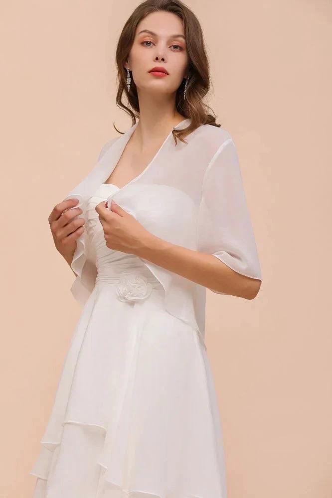 Chiffon Bridesmaid Dress 3/4 Sleeves Mini Knee Length Layers Special Occasion Dress with Wraps by misshow.com