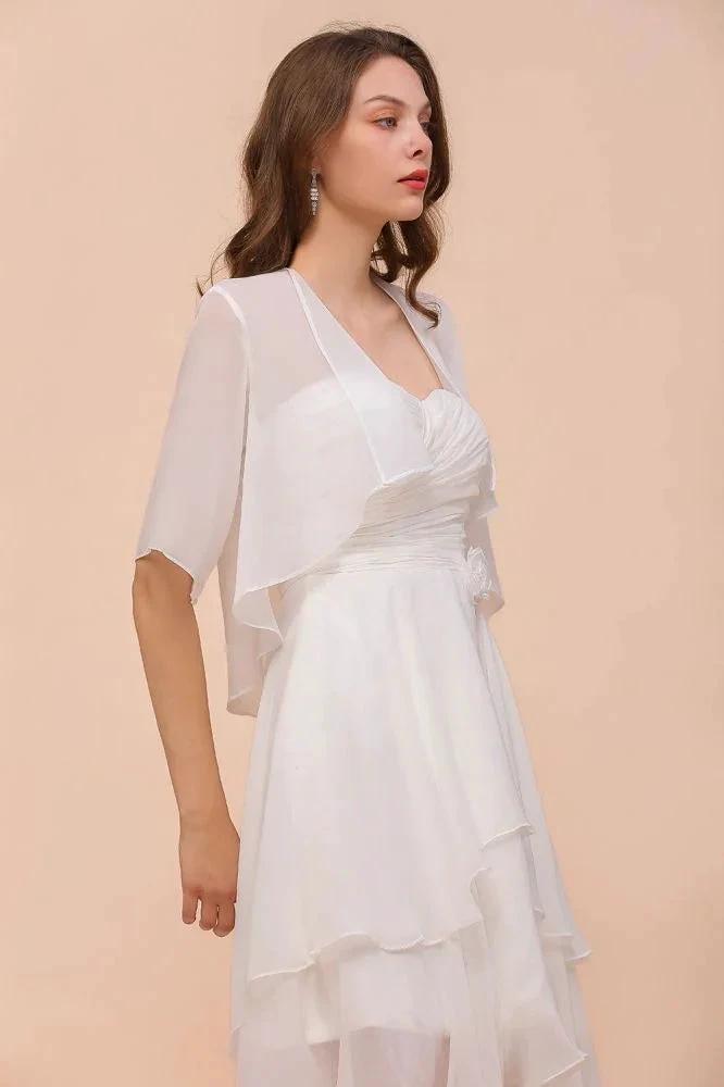 Chiffon Bridesmaid Dress 3/4 Sleeves Mini Knee Length Layers Special Occasion Dress with Wraps by misshow.com