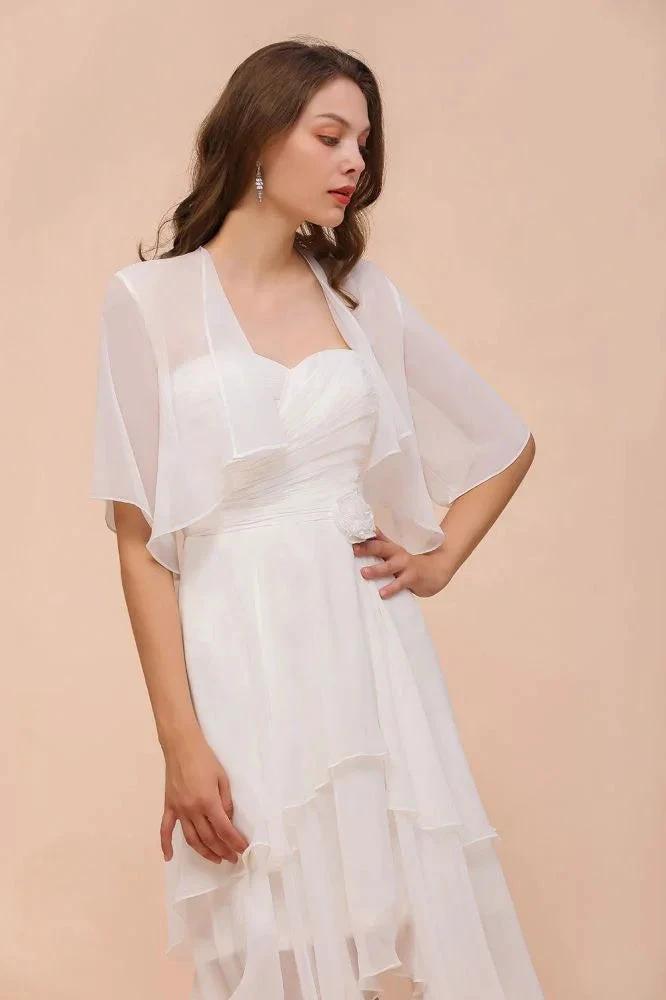 Chiffon Bridesmaid Dress 3/4 Sleeves Mini Knee Length Layers Special Occasion Dress with Wraps by misshow.com