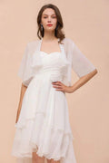 Chiffon Bridesmaid Dress 3/4 Sleeves Mini Knee Length Layers Special Occasion Dress with Wraps by misshow.com