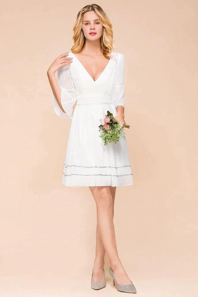 Chiffon Knee Length Simple Daily Casual Dress Beach Bridesmaid Dress by misshow.com