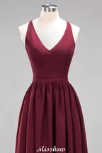 Chiffon Lace A-line Bridesmaid Dresses | V-Neck Sleeveless Floor Length Maid of the Honor Dresses by misshow.com