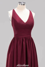Chiffon Lace A-line Bridesmaid Dresses | V-Neck Sleeveless Floor Length Maid of the Honor Dresses by misshow.com