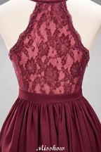 Chiffon Lace A-line Bridesmaid Dresses | V-Neck Sleeveless Floor Length Maid of the Honor Dresses by misshow.com