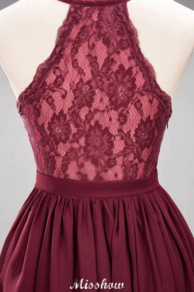 Chiffon Lace A-line Bridesmaid Dresses | V-Neck Sleeveless Floor Length Maid of the Honor Dresses by misshow.com