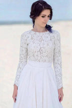 Chiffon Lace Long Sleeve White Zipper Beach Wedding/Bridal Dress WD451 by pgmdress