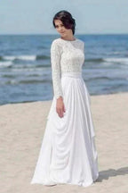 Chiffon Lace Long Sleeve White Zipper Beach Wedding/Bridal Dress WD451 by pgmdress