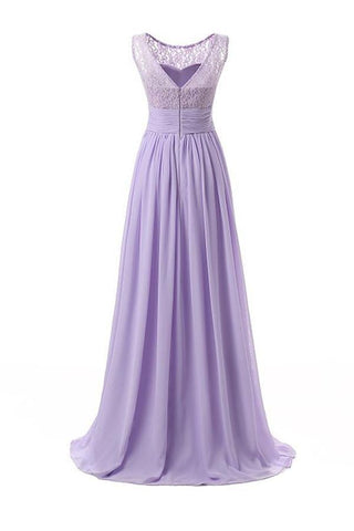 Vestido de fiesta largo de gasa con escote redondo y encaje para dama de honor, PG 204 