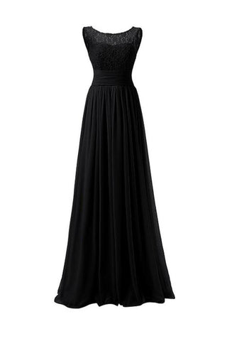 Vestido de fiesta largo de gasa con escote redondo y encaje para dama de honor, PG 204 