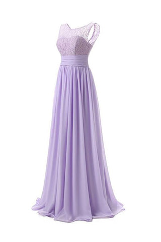 Vestido de fiesta largo de gasa con escote redondo y encaje para dama de honor, PG 204 