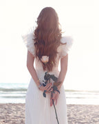 Chiffon Ruffless Sleeves V-Neck Summer Beach Wedding Dress
