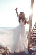 Chiffon Ruffless Sleeves V-Neck Summer Beach Wedding Dress by misshow.com
