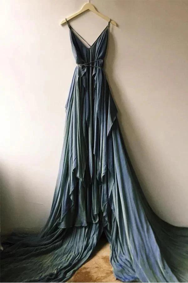 Chiffon Rustic Wedding Dresses Beach Wedding Gown With Court Train WD475 by pgmdress