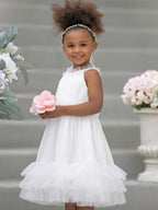 Chiffon Tulle Knee-length Ivory Flower Girl Dress - photo 3