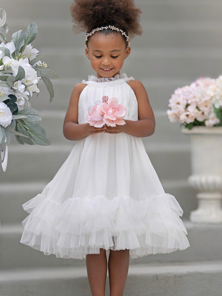 Chiffon Tulle Knee-length Ivory Flower Girl Dress - photo 1