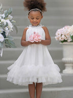 Chiffon Tulle Knee-length Ivory Flower Girl Dress - photo 1