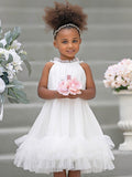 Chiffon Tulle Knee-length Ivory Flower Girl Dress - photo 4