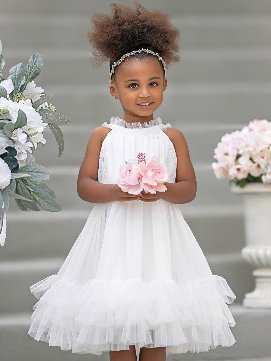 Chiffon Tulle Knee-length Ivory Flower Girl Dress - photo 4