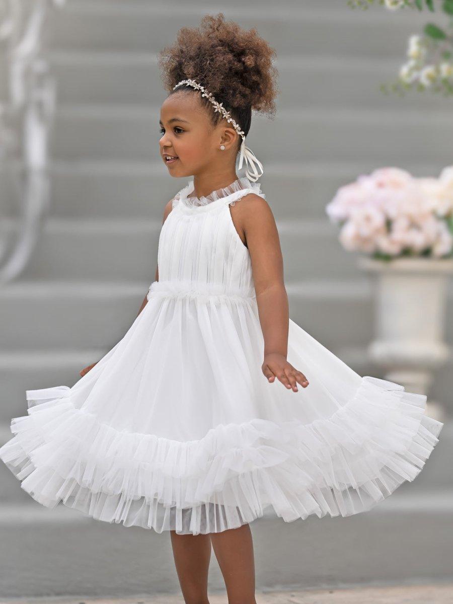 Chiffon Tulle Knee-length Ivory Flower Girl Dress - photo 2