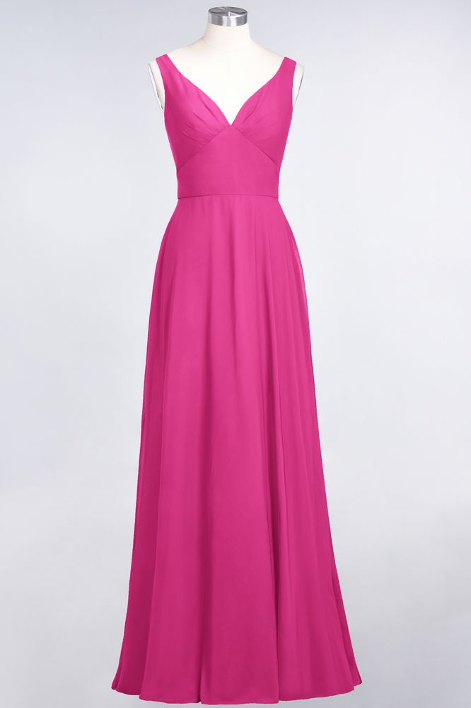 Chiffon V-Neck Straps Sleeveless Ruffles Floor-Length Bridesmaid Dress with Open Back