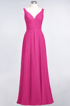 Chiffon V-Neck Straps Sleeveless Ruffles Floor-Length Bridesmaid Dress with Open Back