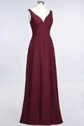 Chiffon V-Neck Straps Sleeveless Ruffles Floor-Length Bridesmaid Dress with Open Back by misshow.com