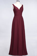 Chiffon V-Neck Straps Sleeveless Ruffles Floor-Length Bridesmaid Dress with Open Back