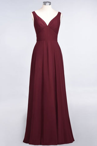 Chiffon V-Neck Straps Sleeveless Ruffles Floor-Length Bridesmaid Dress with Open Back