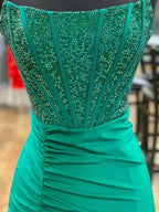 Chime | White Mermaid Strapless Satin Long Prom Dresses With Beading by KissProm