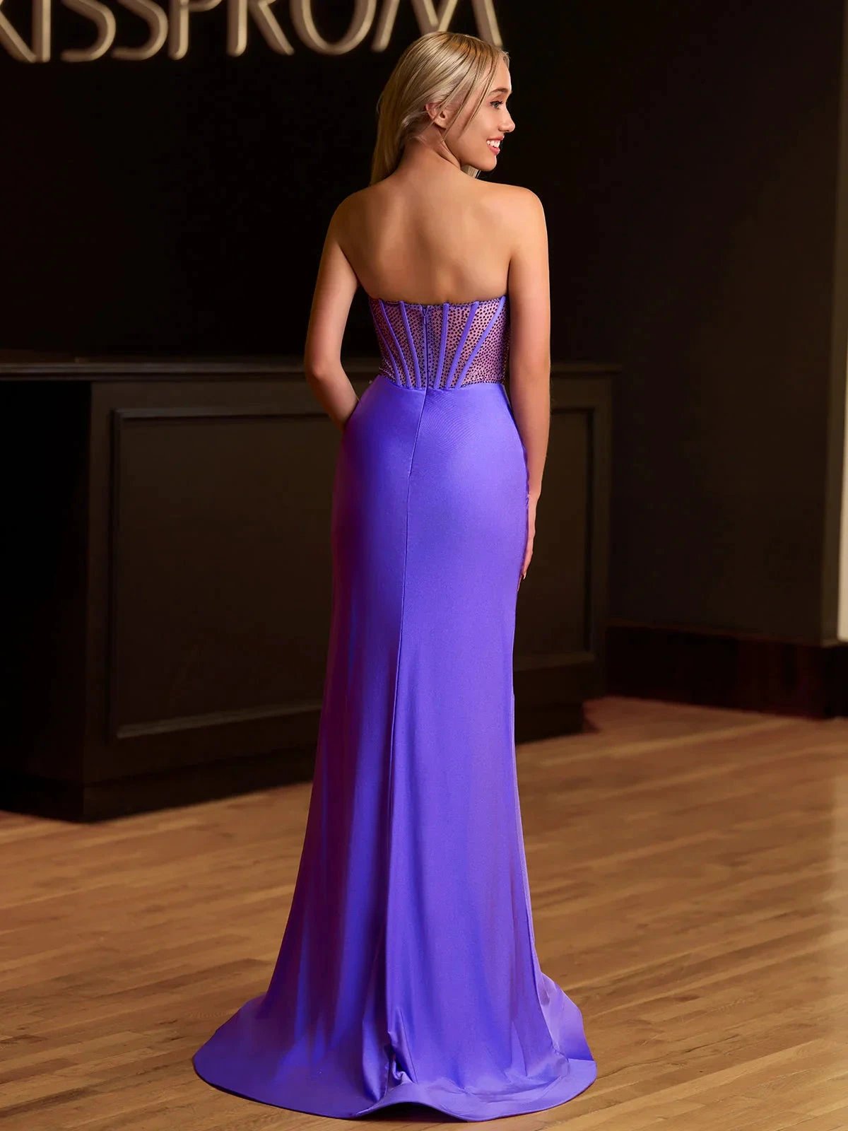 Arana| Fuchsia Mermaid Strapless Satin Long Prom Dresses With Beading by KissProm