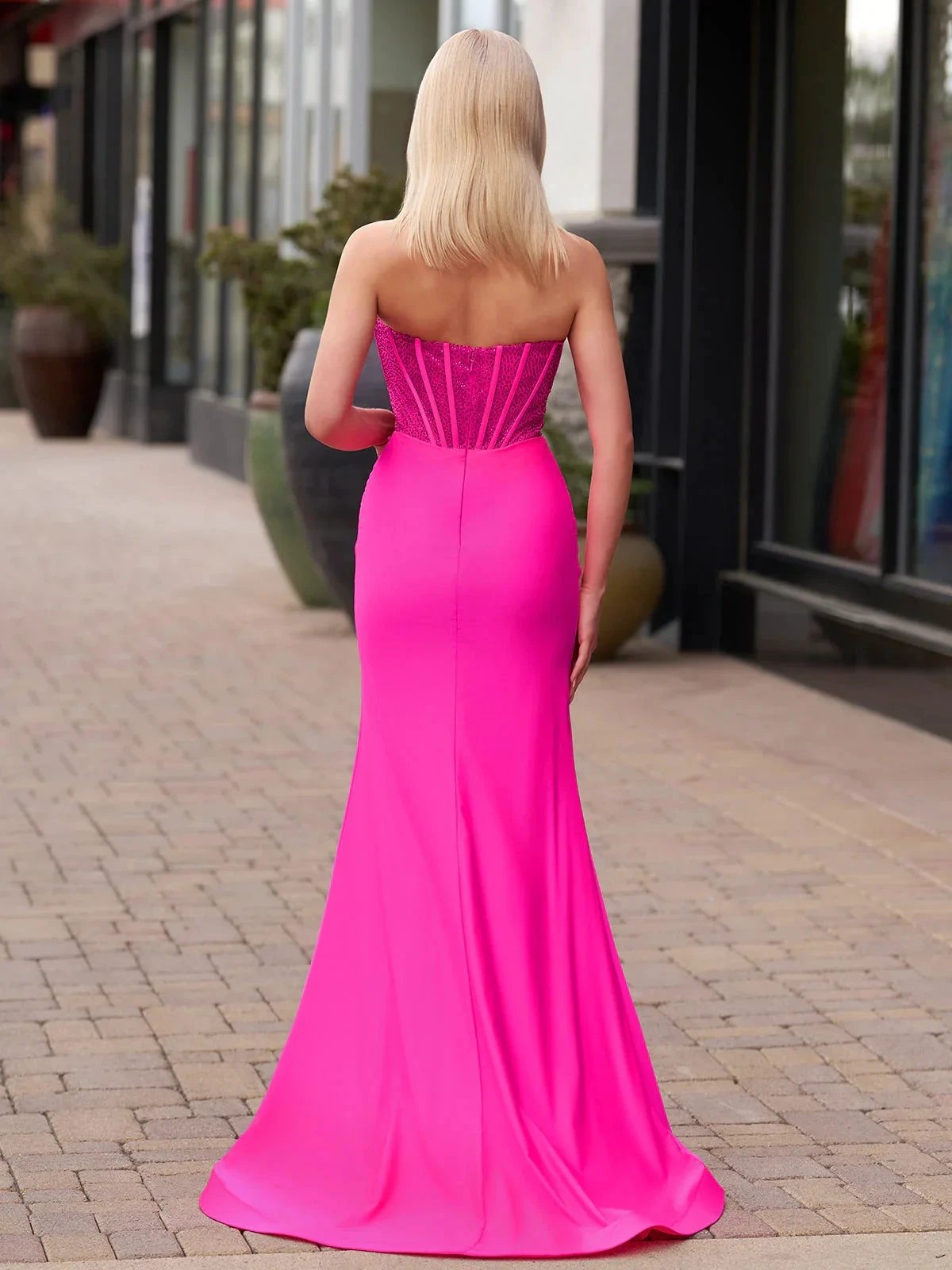 Arana| Fuchsia Mermaid Strapless Satin Long Prom Dresses With Beading by KissProm