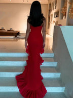 Theodoric | Red Strapless Ruffles Scoop Neck Mermaid Sleeveless Long Prom Dress by KissProm
