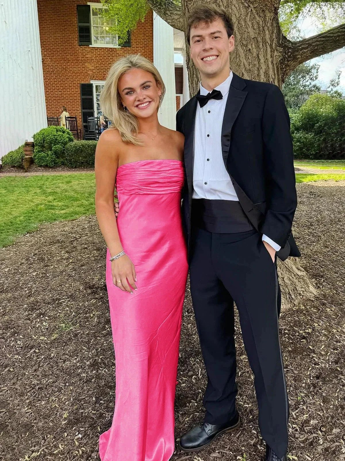 Christabel | Ruched Strapless Pink Long Prom Dress by KissProm
